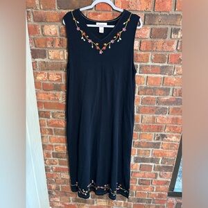 Bechamel womens sleeveless embroidered cotton pockets midi dress black large